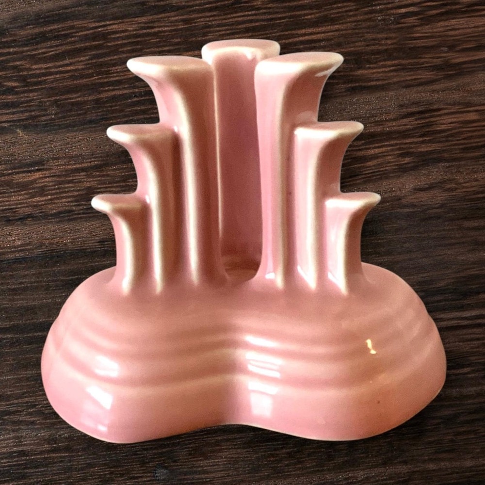 Fiesta Rose Pink Tripod Candle Holder Vintage Art Deco Tiered Ceramic 5" x 4"